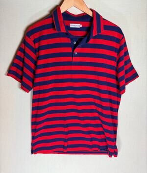 Southern Proper Mens L Polo Shirt Red Navy Stripe Cotton Stretch Preppy Golf